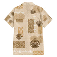 Vintage Lapita Family Matching Off The Shoulder Long Sleeve Dress and Hawaiian Shirt Iconic Double Face Pattern Beige