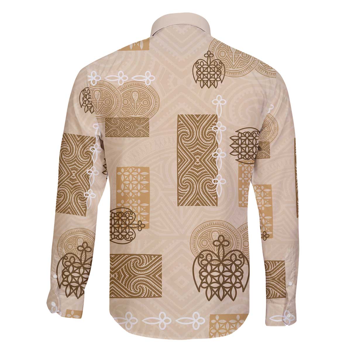 Vintage Lapita Family Matching Off The Shoulder Long Sleeve Dress and Hawaiian Shirt Iconic Double Face Pattern Beige