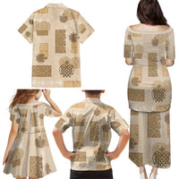 Vintage Lapita Family Matching Puletasi and Hawaiian Shirt Iconic Double Face Pattern Beige