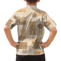 Vintage Lapita Family Matching Short Sleeve Bodycon Dress and Hawaiian Shirt Iconic Double Face Pattern Beige