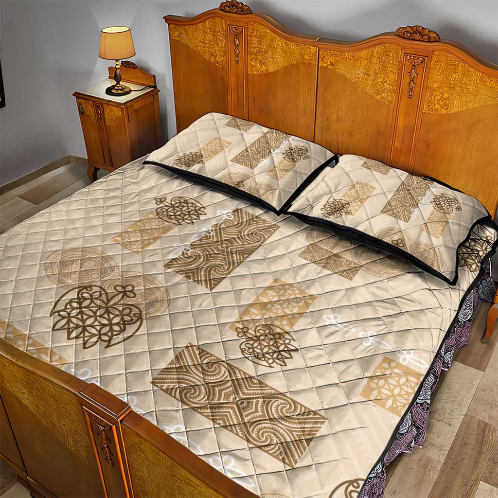 Vintage Lapita Quilt Bed Set Iconic Double Face Pattern Beige