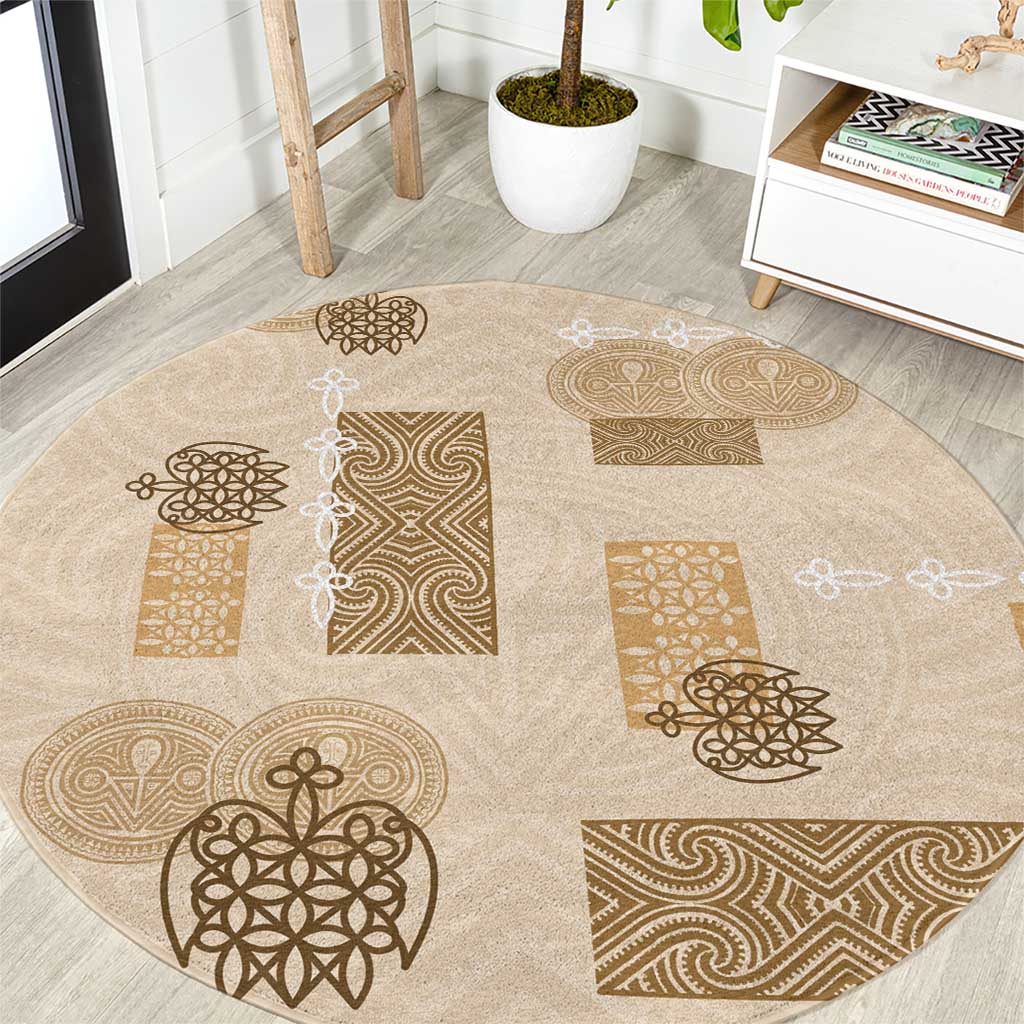 Vintage Lapita Round Carpet Iconic Double Face Pattern Beige LT05 Beige - Polynesian Pride
