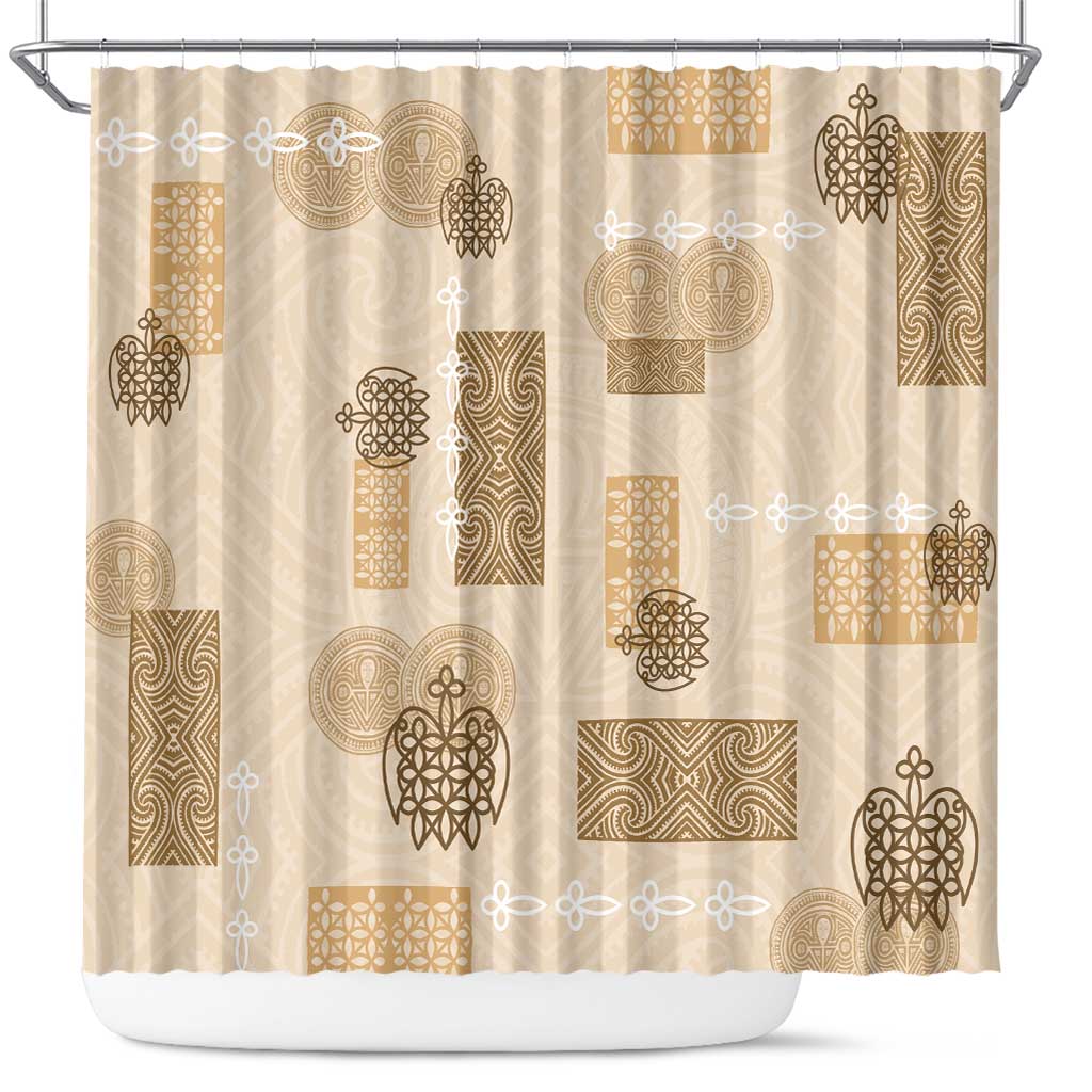 Vintage Lapita Shower Curtain Iconic Double Face Pattern Beige LT05 Beige - Polynesian Pride