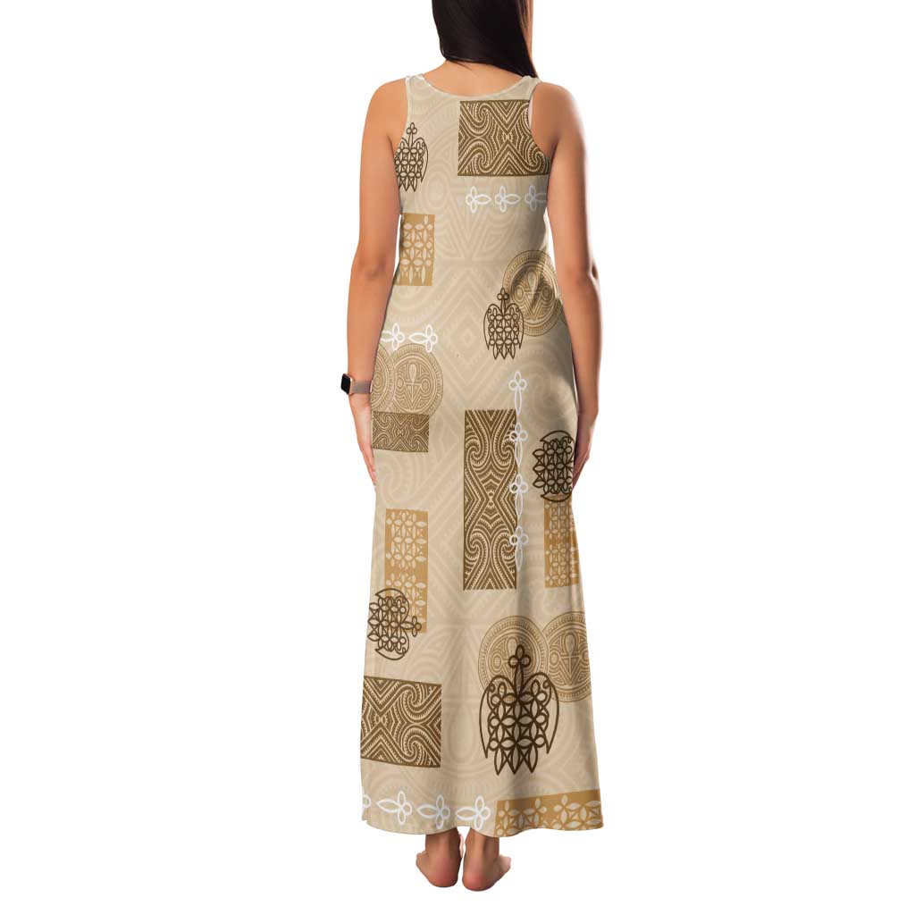 Vintage Lapita Tank Maxi Dress Iconic Double Face Pattern Beige