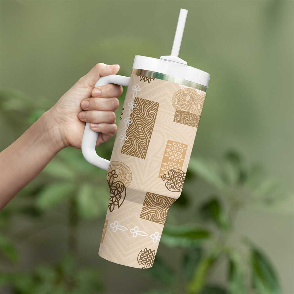 Vintage Lapita Tumbler With Handle Iconic Double Face Pattern Beige