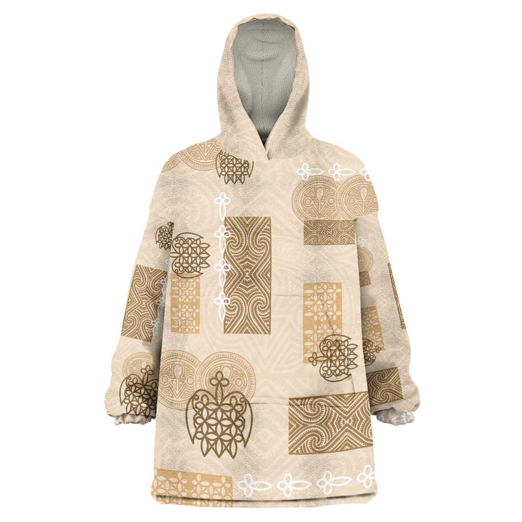 Vintage Lapita Wearable Blanket Hoodie Iconic Double Face Pattern Beige LT05 One Size Beige - Polynesian Pride