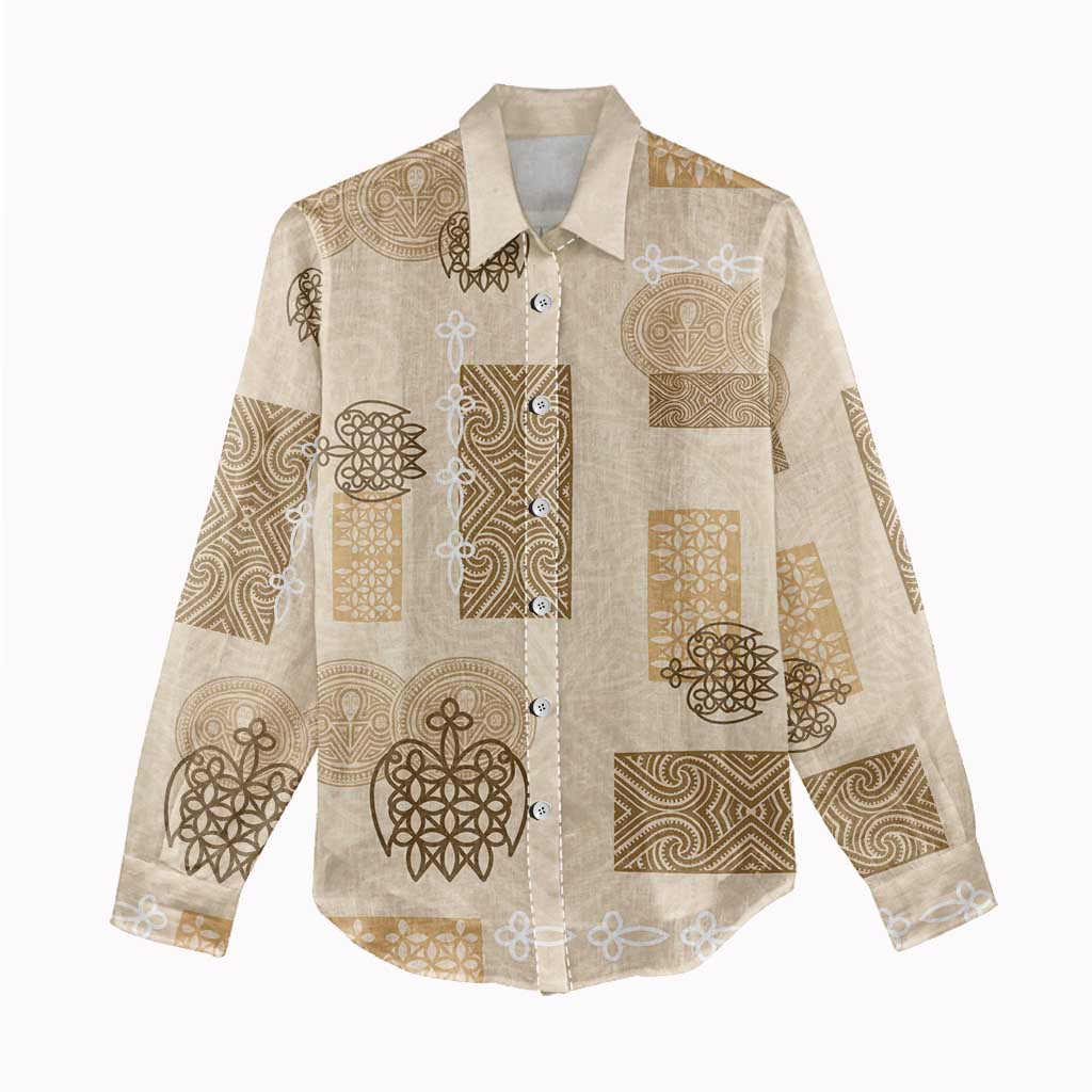 Vintage Lapita Women Casual Shirt Iconic Double Face Pattern Beige