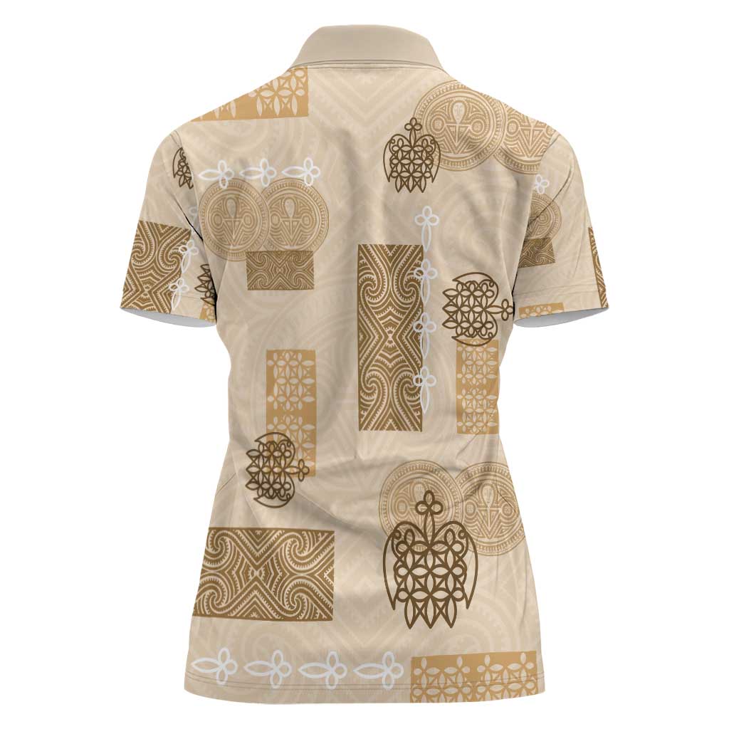 Vintage Lapita Women Polo Shirt Iconic Double Face Pattern Beige