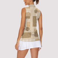 Vintage Lapita Women Sleeveless Polo Shirt Iconic Double Face Pattern Beige