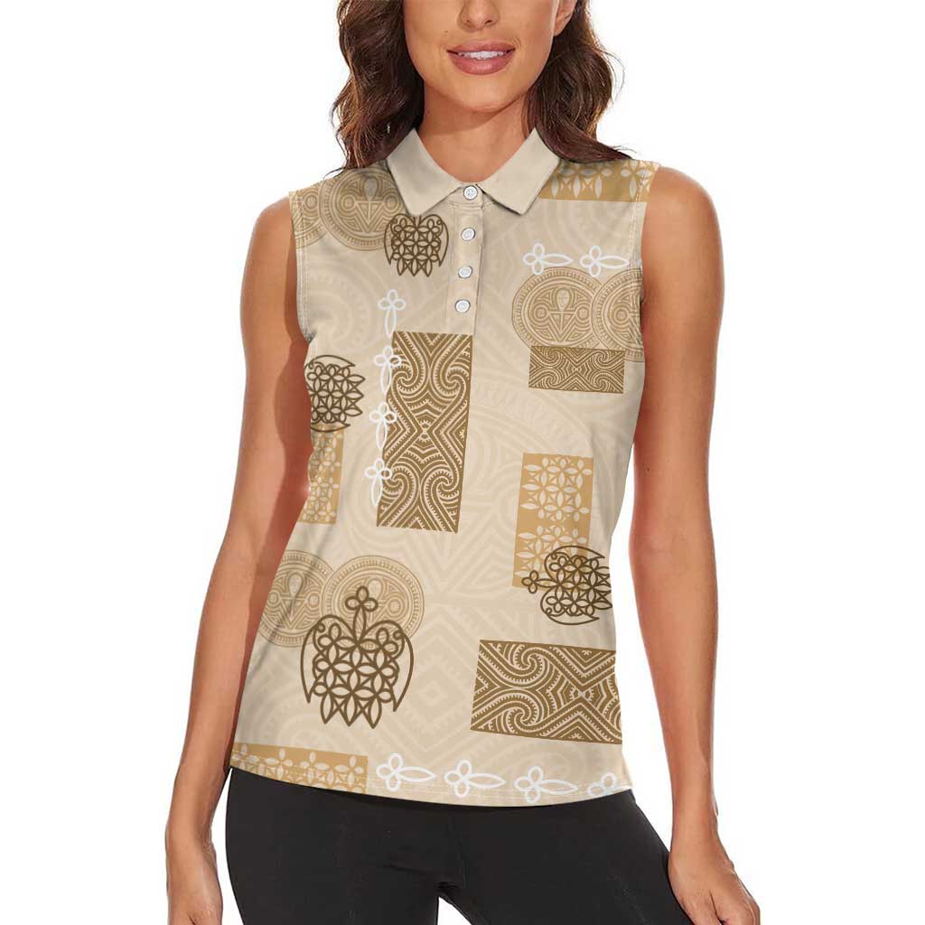 Vintage Lapita Women Sleeveless Polo Shirt Iconic Double Face Pattern Beige