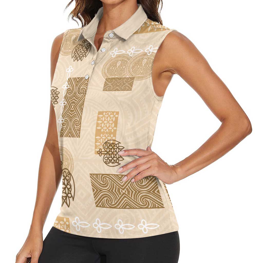 Vintage Lapita Women Sleeveless Polo Shirt Iconic Double Face Pattern Beige