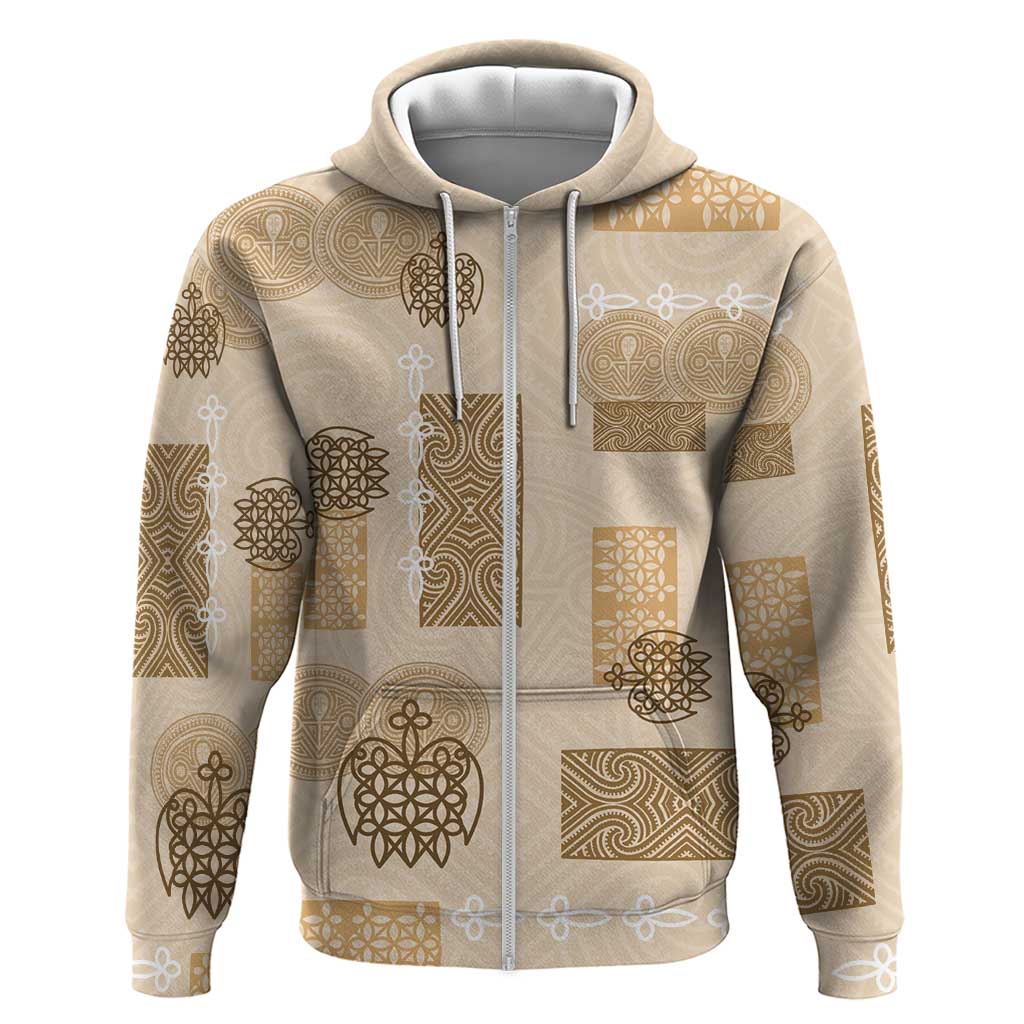 Vintage Lapita Zip Hoodie Iconic Double Face Pattern Beige LT05 Zip Hoodie Beige - Polynesian Pride