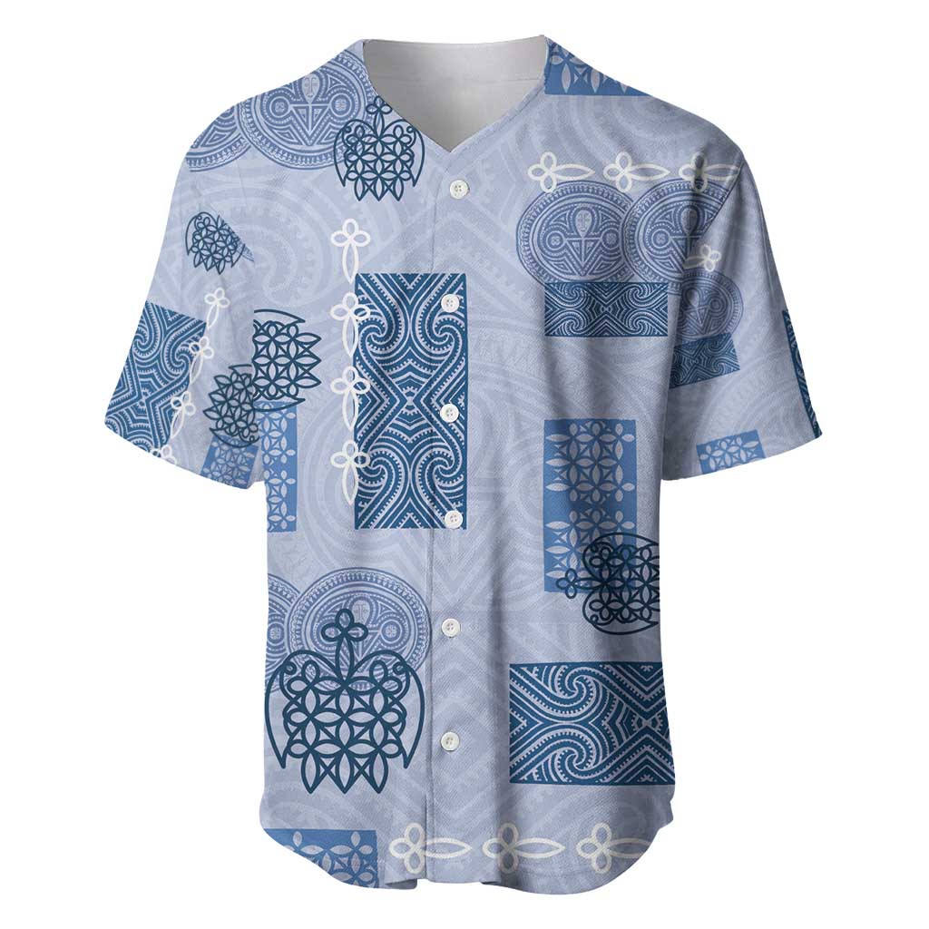 Vintage Lapita Baseball Jersey Iconic Double Face Pattern Blue