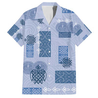 Vintage Lapita Family Matching Long Sleeve Bodycon Dress and Hawaiian Shirt Iconic Double Face Pattern Blue