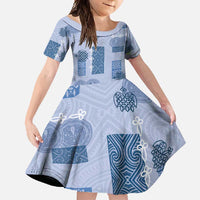 Vintage Lapita Family Matching Mermaid Dress and Hawaiian Shirt Iconic Double Face Pattern Blue