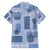 Vintage Lapita Family Matching Off The Shoulder Long Sleeve Dress and Hawaiian Shirt Iconic Double Face Pattern Blue