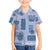 Vintage Lapita Family Matching Off The Shoulder Long Sleeve Dress and Hawaiian Shirt Iconic Double Face Pattern Blue