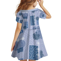Vintage Lapita Family Matching Short Sleeve Bodycon Dress and Hawaiian Shirt Iconic Double Face Pattern Blue