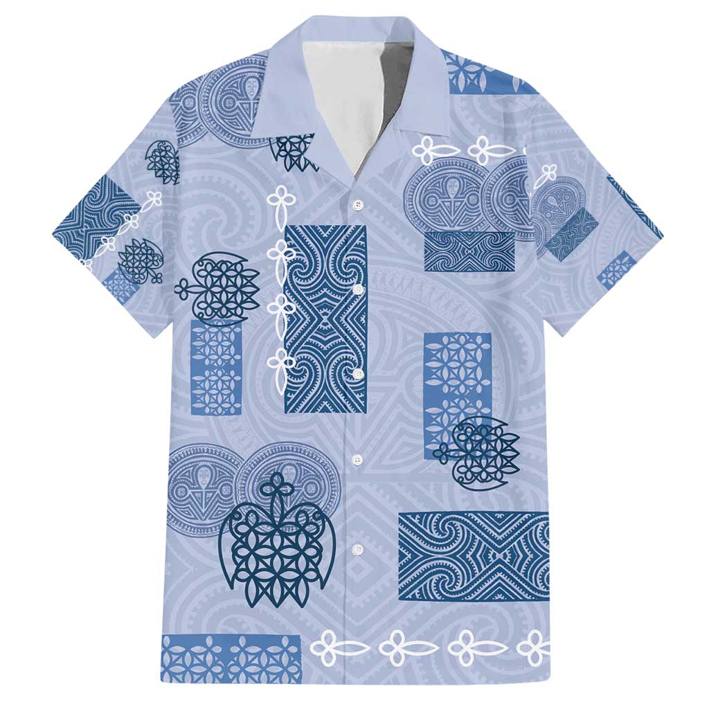 Vintage Lapita Family Matching Short Sleeve Bodycon Dress and Hawaiian Shirt Iconic Double Face Pattern Blue