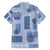 Vintage Lapita Family Matching Short Sleeve Bodycon Dress and Hawaiian Shirt Iconic Double Face Pattern Blue