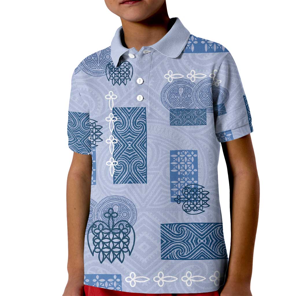 Vintage Lapita Kid Polo Shirt Iconic Double Face Pattern Blue LT05 Kid Blue - Polynesian Pride