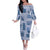 Vintage Lapita Off The Shoulder Long Sleeve Dress Iconic Double Face Pattern Blue