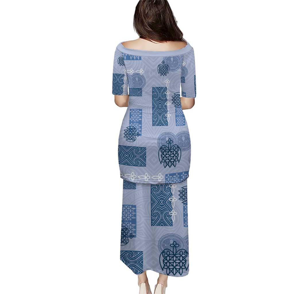 Vintage Lapita Puletasi Iconic Double Face Pattern Blue