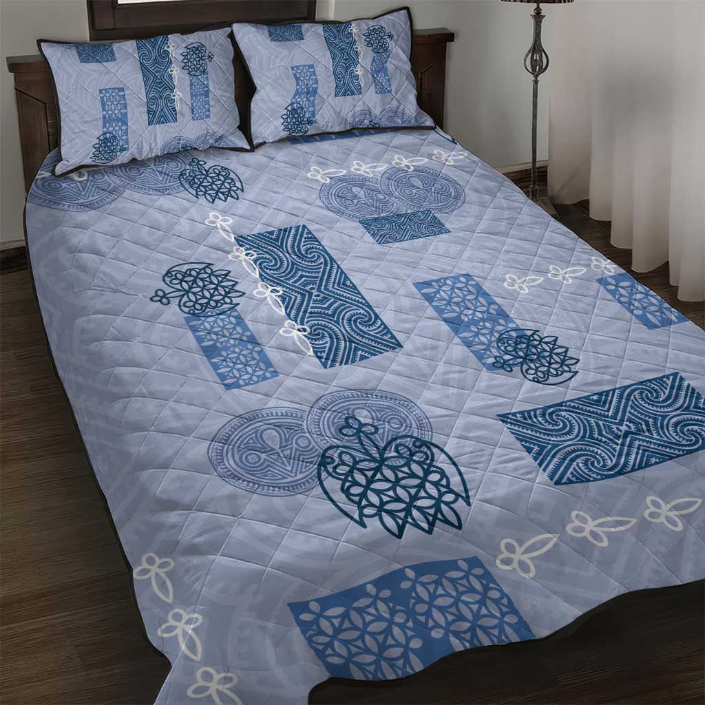 Vintage Lapita Quilt Bed Set Iconic Double Face Pattern Blue LT05 Blue - Polynesian Pride