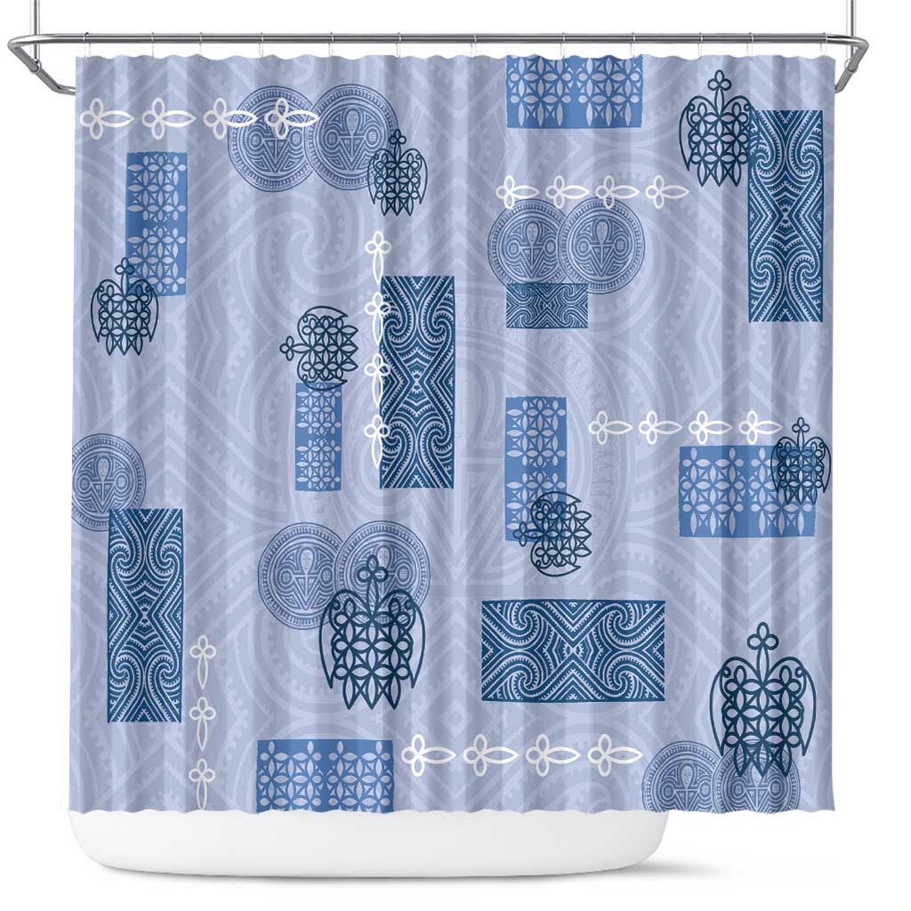 Vintage Lapita Shower Curtain Iconic Double Face Pattern Blue LT05 Blue - Polynesian Pride