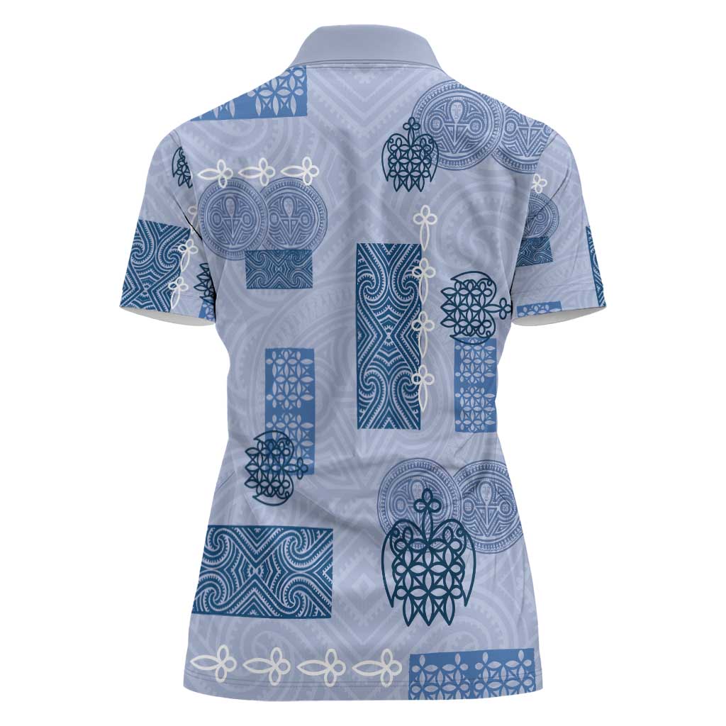 Vintage Lapita Women Polo Shirt Iconic Double Face Pattern Blue