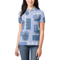 Vintage Lapita Women Polo Shirt Iconic Double Face Pattern Blue