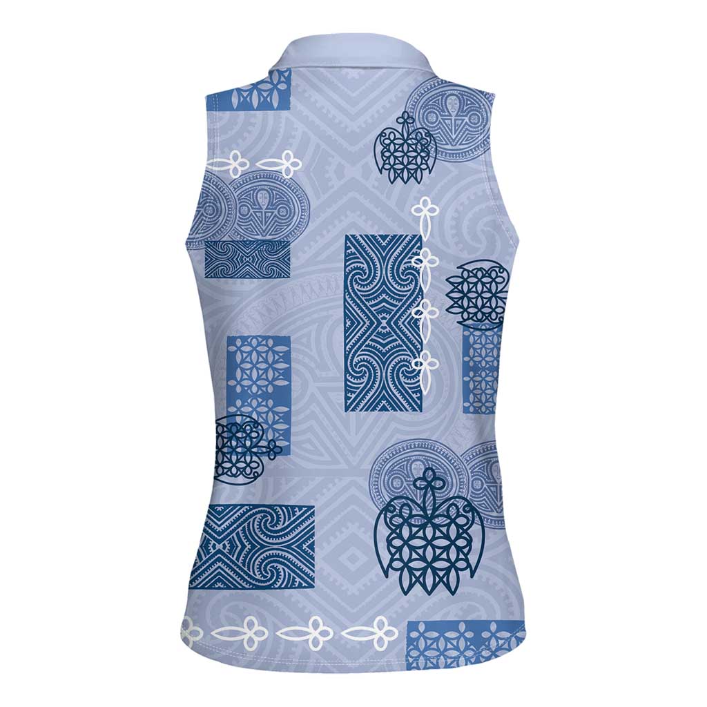 Vintage Lapita Women Sleeveless Polo Shirt Iconic Double Face Pattern Blue