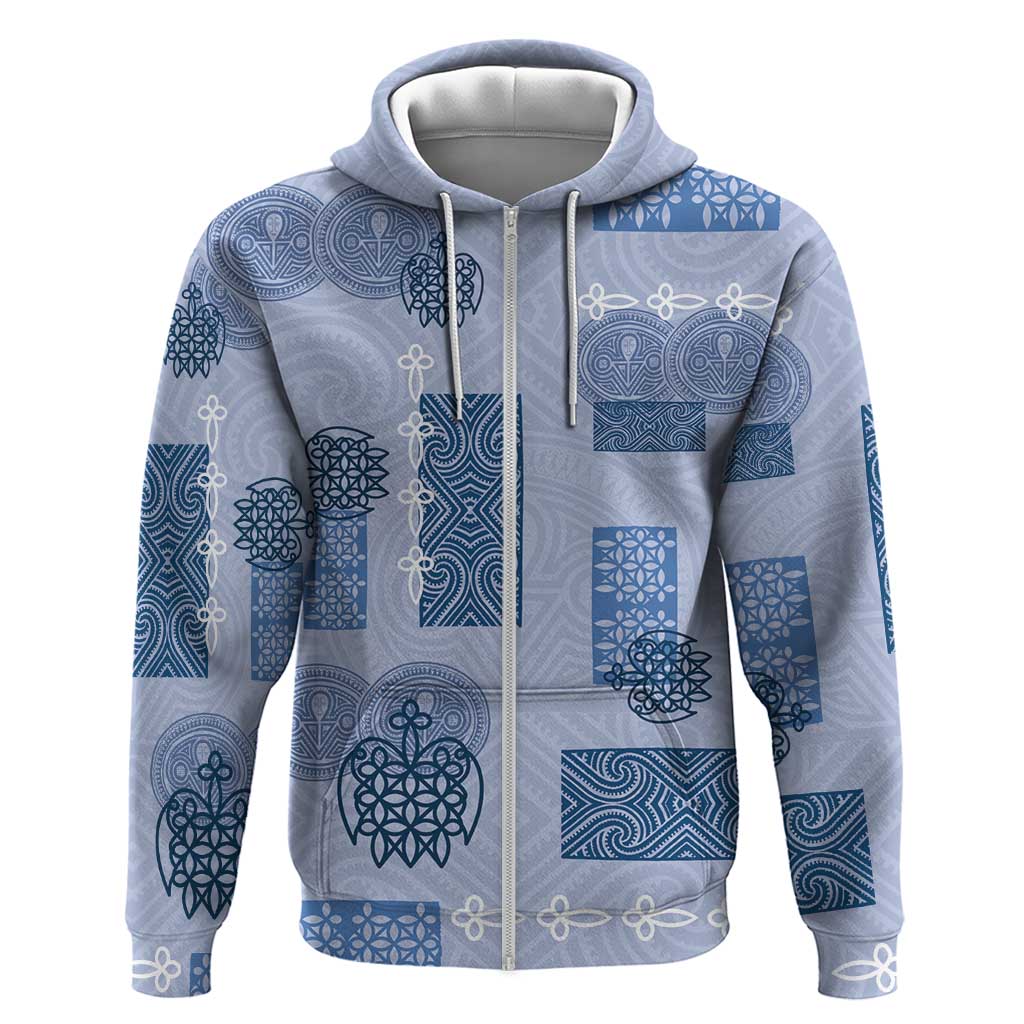 Vintage Lapita Zip Hoodie Iconic Double Face Pattern Blue LT05 Zip Hoodie Blue - Polynesian Pride