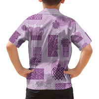 Vintage Lapita Family Matching Long Sleeve Bodycon Dress and Hawaiian Shirt Iconic Double Face Pattern Violet