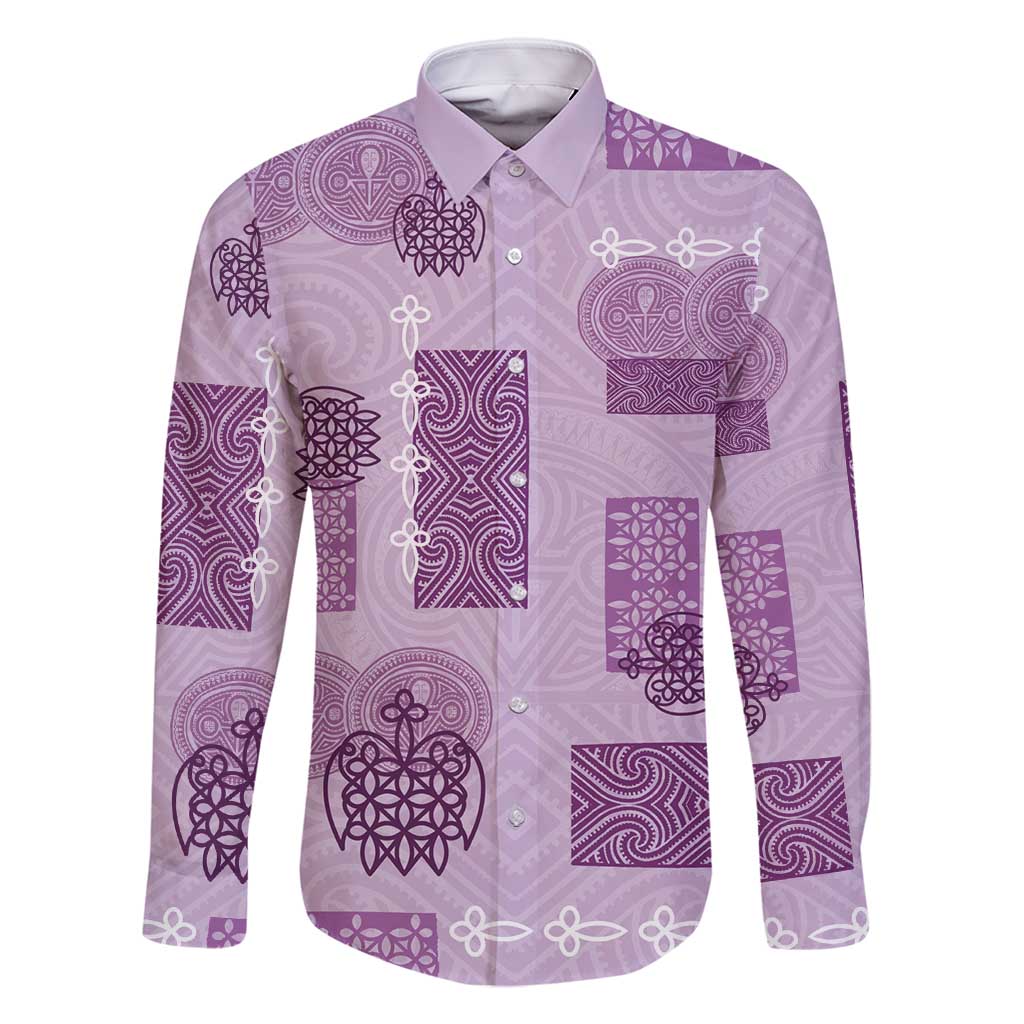 Vintage Lapita Family Matching Long Sleeve Bodycon Dress and Hawaiian Shirt Iconic Double Face Pattern Violet