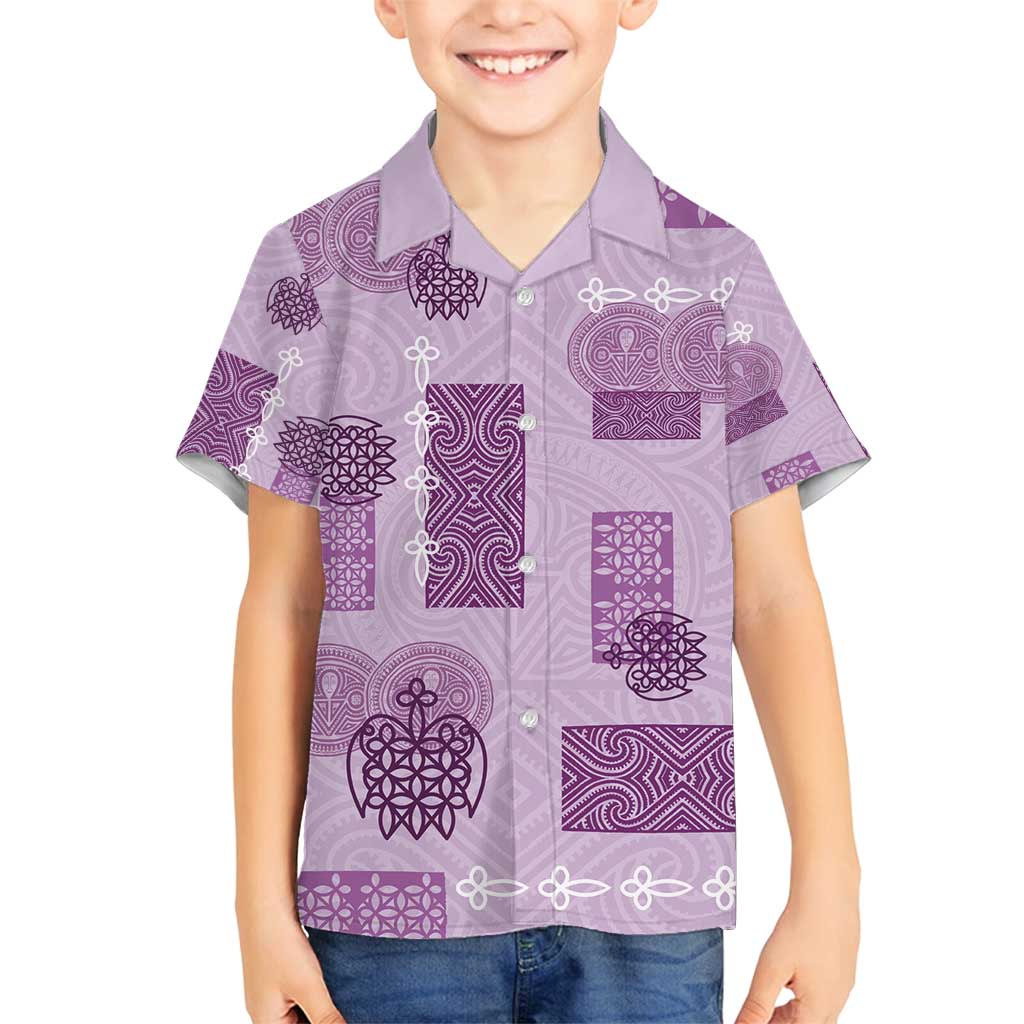 Vintage Lapita Family Matching Long Sleeve Bodycon Dress and Hawaiian Shirt Iconic Double Face Pattern Violet