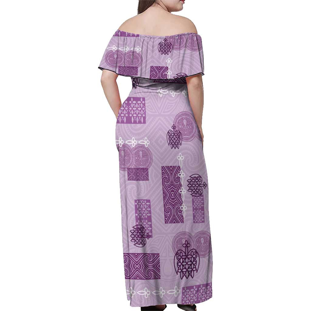 Vintage Lapita Family Matching Off Shoulder Maxi Dress and Hawaiian Shirt Iconic Double Face Pattern Violet