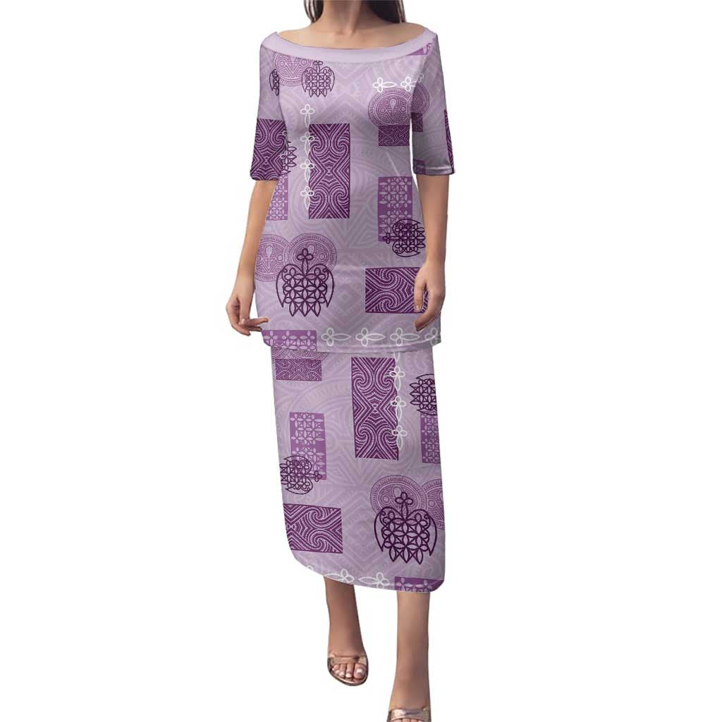 Vintage Lapita Family Matching Puletasi and Hawaiian Shirt Iconic Double Face Pattern Violet