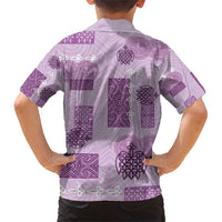 Vintage Lapita Family Matching Short Sleeve Bodycon Dress and Hawaiian Shirt Iconic Double Face Pattern Violet