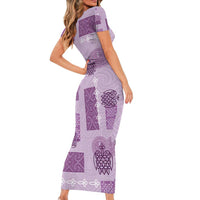 Vintage Lapita Family Matching Short Sleeve Bodycon Dress and Hawaiian Shirt Iconic Double Face Pattern Violet
