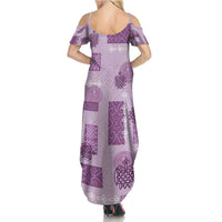 Vintage Lapita Family Matching Summer Maxi Dress and Hawaiian Shirt Iconic Double Face Pattern Violet