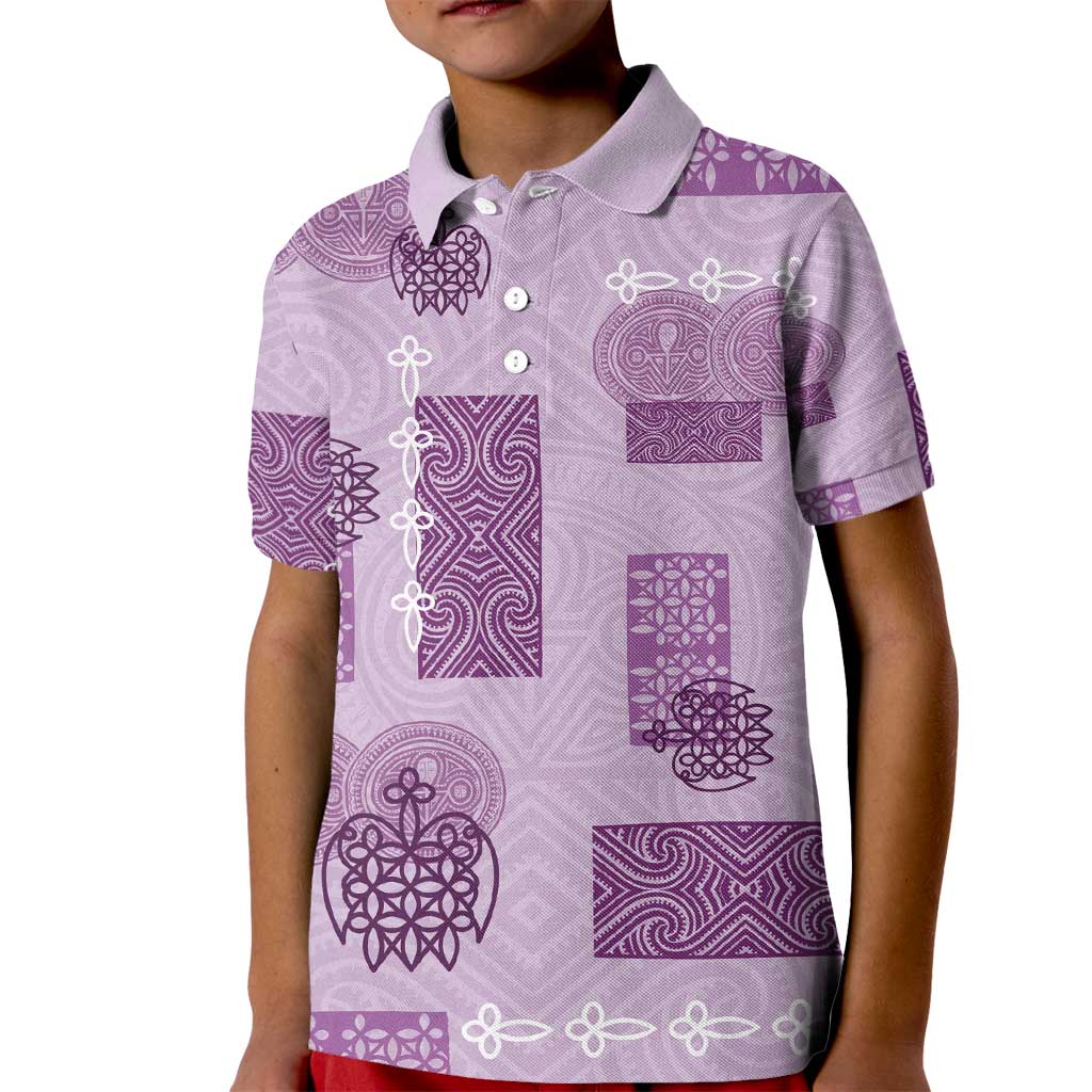 Vintage Lapita Kid Polo Shirt Iconic Double Face Pattern Violet LT05 Kid Violet - Polynesian Pride