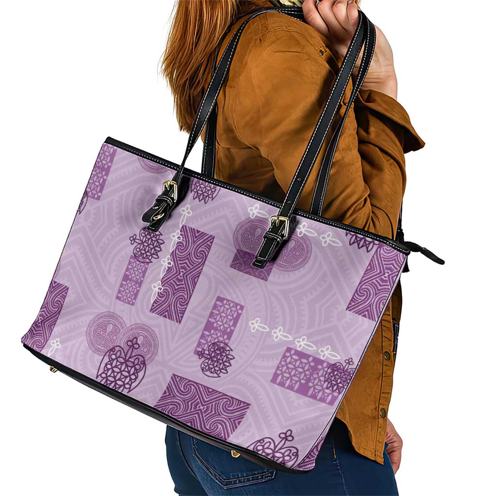 Vintage Lapita Leather Tote Bag Iconic Double Face Pattern Violet