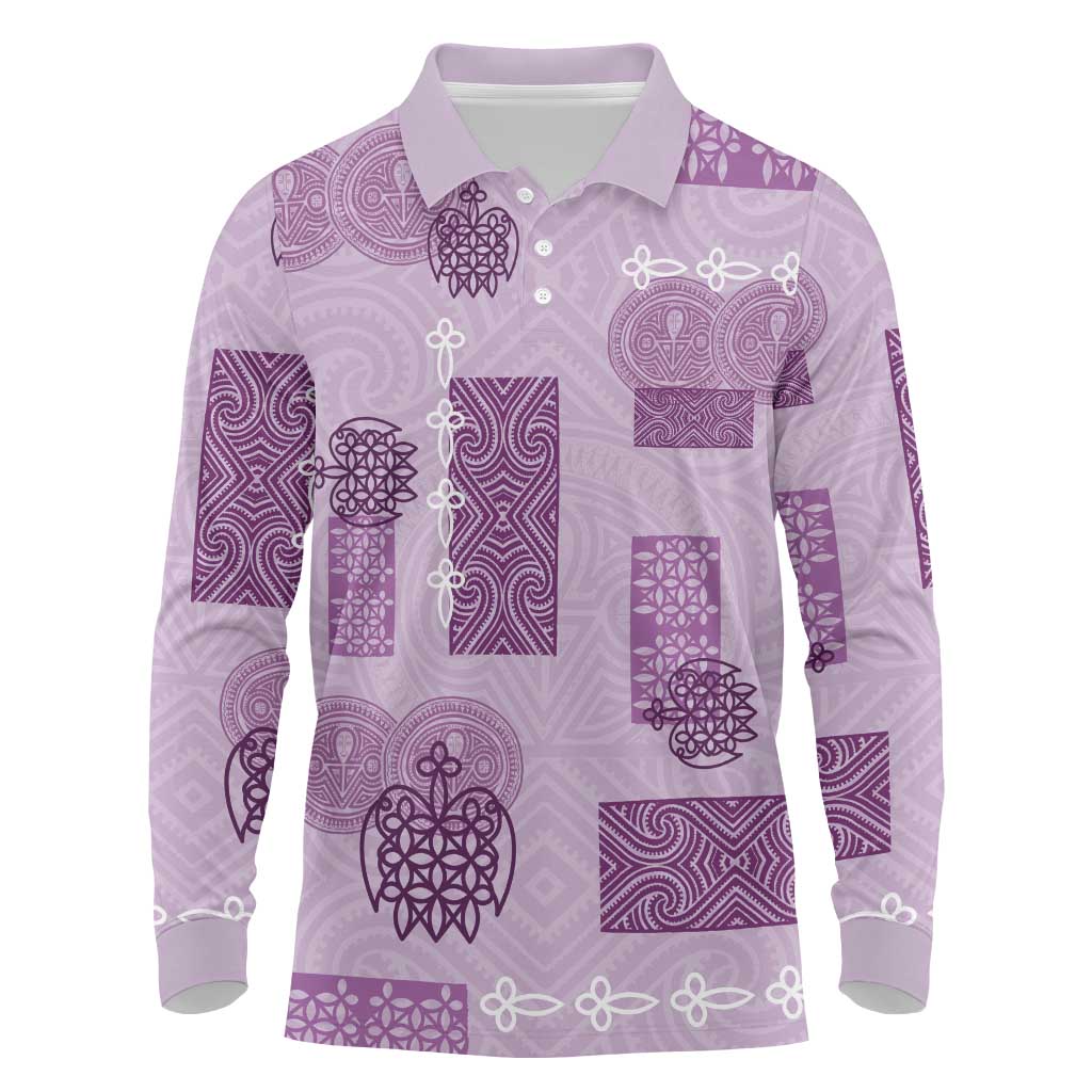 Vintage Lapita Long Sleeve Polo Shirt Iconic Double Face Pattern Violet