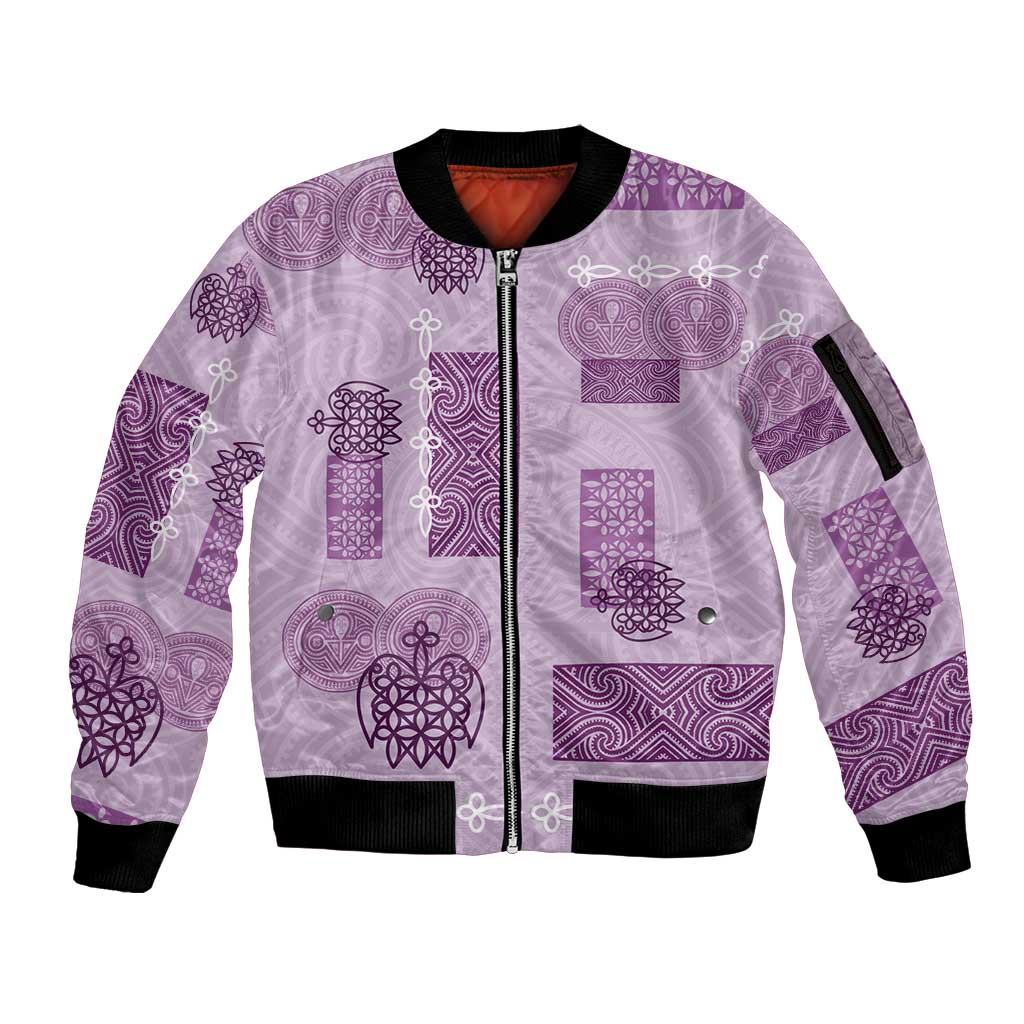 Vintage Lapita Sleeve Zip Bomber Jacket Iconic Double Face Pattern Violet LT05 Unisex Violet - Polynesian Pride