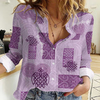 Vintage Lapita Women Casual Shirt Iconic Double Face Pattern Violet
