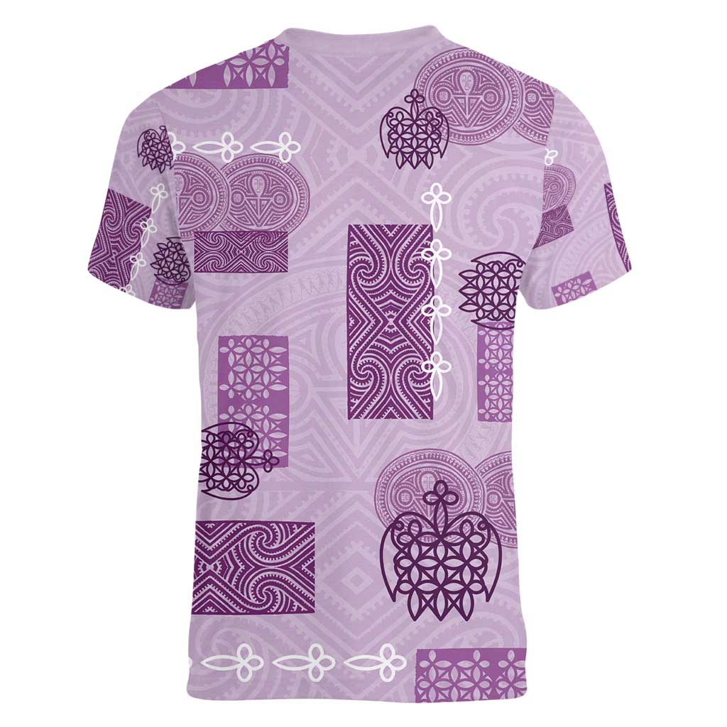Vintage Lapita Women V-Neck T-Shirt Iconic Double Face Pattern Violet