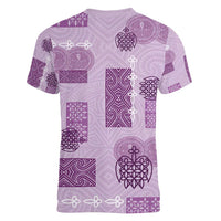 Vintage Lapita Women V-Neck T-Shirt Iconic Double Face Pattern Violet