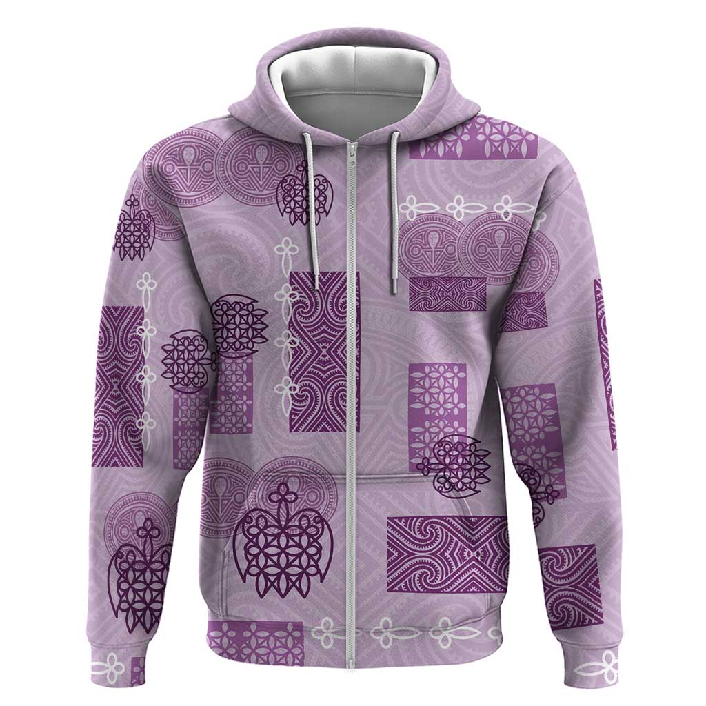 Vintage Lapita Zip Hoodie Iconic Double Face Pattern Violet LT05 Zip Hoodie Violet - Polynesian Pride