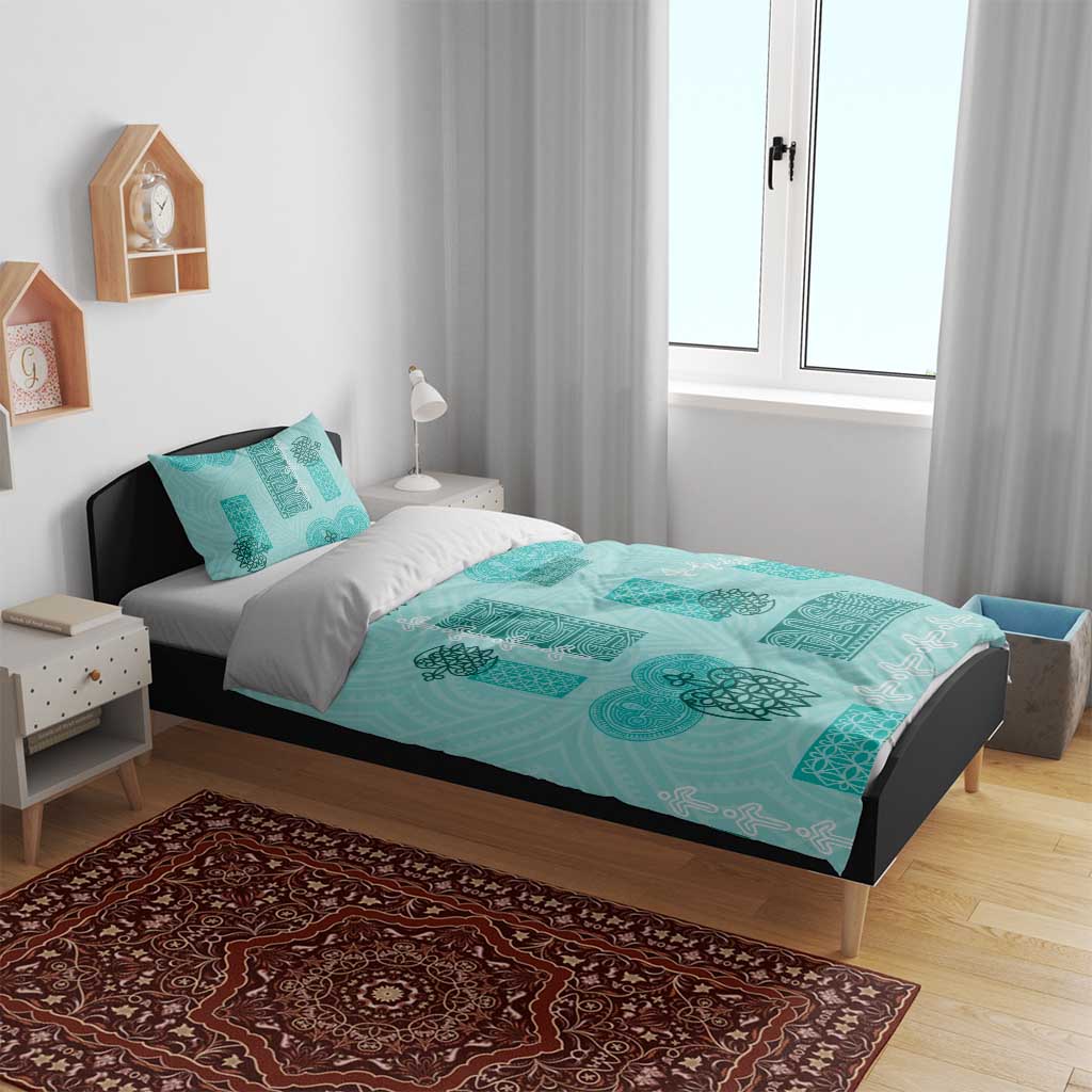 Vintage Lapita Bedding Set Iconic Double Face Pattern Turquoise